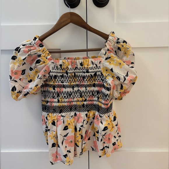 Kate Spade Floral Smocked Puff Sleeve Top - Picture 2 of 3